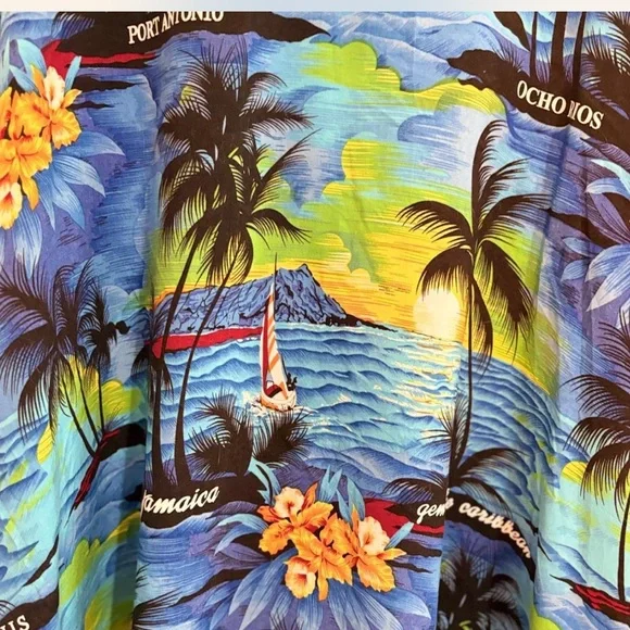 Jamaican Tropical Palm Tree Print Button-Up Beach Shirt – Plus Size 3X GUC - Picture 7 of 7